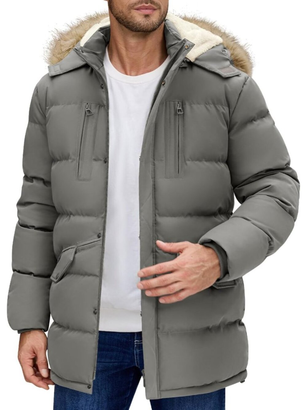 Men's Long Winter Coat Warm Thicken Water Resistant Jacket Fleece Windproof Park